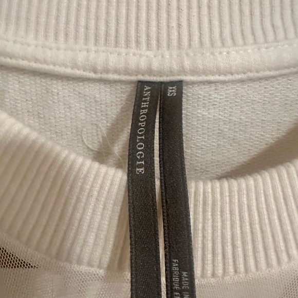 NWOT. By Anthropologie Puff-Sleeve Embellished Elbow-Sleeve Sweatshirt cream - Picture 8 of 8